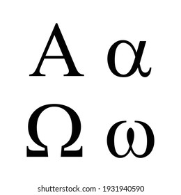 alpha and omega greek alphabet letters symbols on white background