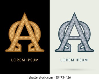 Alpha and Omega Luxury Font designed using gold and silver geometric pattern graphic vector.