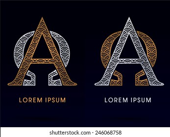 Alpha and omega Sign,Luxury font ,designed using gold and blue line, concept shape from water, river, sea, ocean, fish scale, logo, symbol, icon, graphic, vector.