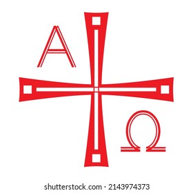 Alpha Omega symbol in red, Easter and Christian symbol,
Vector illustration isolated on white background
