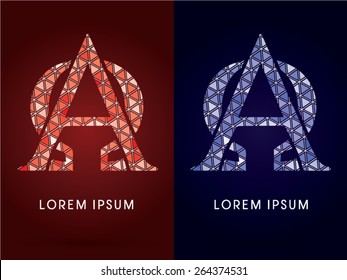 Alpha and Omega,Colorful font, concept mosaic pattern, graphic, vector.