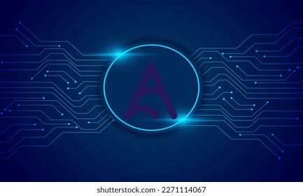 Alpha Quark Token  logo with crypto currency themed circle background design. Alpha Quark currency vector illustration blockchain technology concept  svg