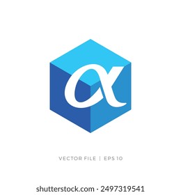 Alpha sign in cube box hexagon logo