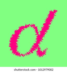 Alpha sign illustration. Vector. Magenta rough icon on greenish background. Isolated.