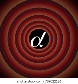 Alpha sign illustration. Vector. White icon on black circle in gradient rings.