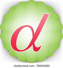 Alpha sign vector illustration. Vector. Pinkish icon with white contour on green background which similar to flower.