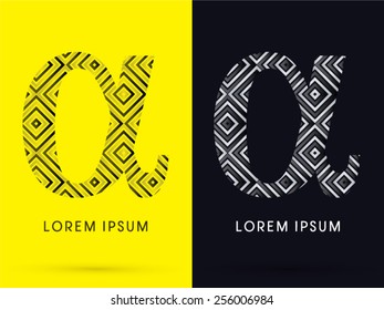 Alpha sign,Luxury font, designed using black and white line square geometric shape, logo, symbol, icon, graphic, vector.