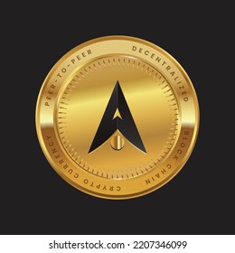 Alpha Venture DAO Cryptocurrency logo in black color concept on gold coin. ALPHA Token Block chain technology symbol. Vector illustration. svg