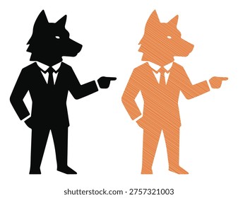 Alpha wolf leader in suit gesture, predatory business person icon, management boss symbol