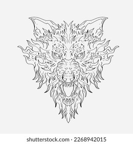 The Alpha Wolf's Head Detailed Illustration of wild with its expressive eyes and powerful presence