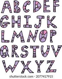 Alphabet 16 in violet and pink colors on white background. Vector image.