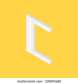 Alphabet 3d style on yellow background, C, vector illustration 