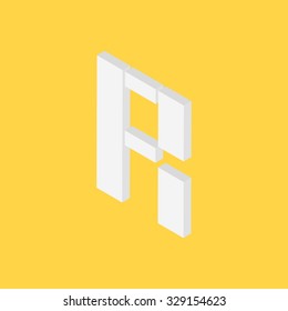Alphabet 3d style on yellow background, R, vector illustration 