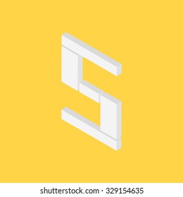 Alphabet 3d style on yellow background, S, vector illustration 