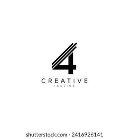 Alphabet 4 number modern luxury style line logo vector element.