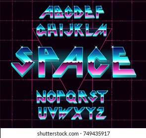 Alphabet 80's Retro Font.Vector Typography For Flyers,headlines, Posters.Effect Shiny Letters. 80s Neon Style,vintage Dance Night.Retro Futurism Sci-Fi Font Alphabet Vector.3d Logo Set Elements Design