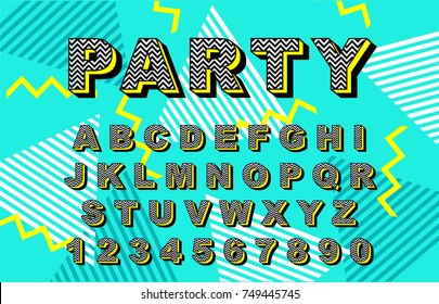 Alphabet 90's Retro Font.Vector Typography For Flyers,headlines, Posters.Effect Shiny Letters. 80s Neon Style,vintage Dance Night.Retro Font Alphabet Vector. 3d Logo Set Elements Design