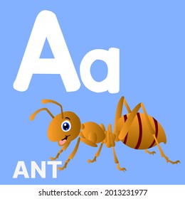 Alphabet A, A für Ameisen. Vektorgrafik von Bildalphabet-Karte Cartoon-Charakter für Kinder.