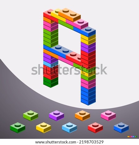 Alphabet "A" from colorful brick block toy like Lego, Building brick fonts for children poster, Letter design, banner, logo, print for kids, etc.