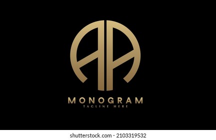 Alphabet AA monogram abstract emblem vector logo template in round shape