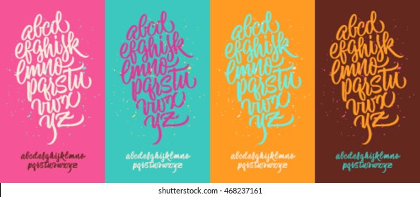 alphabet, ABC, calligraphy, composition of handwritten letters on background, set of cards