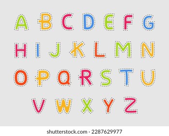 Alphabet or abc for kids, learning and teaching letters to infants. Isolated sewing fonts with colorful and simple design. Decoration and school elements, details for children. Vector in flat style