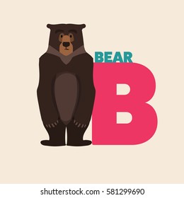 Alphabet abc letter B vector illustration with animal bear