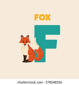 Alphabet abc letter F vector illustration with animal fox