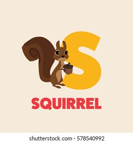 Alphabet abc letter S vector illustration with animal squirrel 