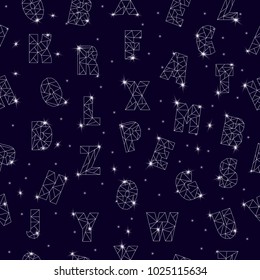 Alphabet ABC seamless pattern vector alphabetical font constellation with letters from stars astromomy alphabetic typography illustration isolated on night background