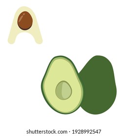 Alphabet ABC set. Letters and symbols icon. Letter A and two avocado Hass icons.