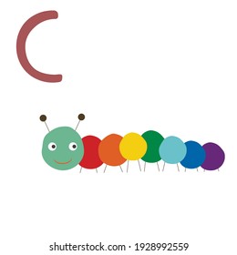 Alphabet ABC set. Letters and symbols icon. Letter C and rainbow caterpillar icon.