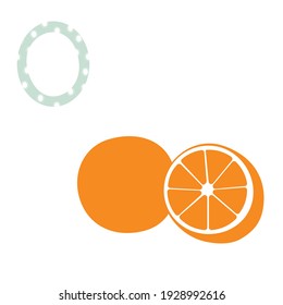 Alphabet ABC set. Letters and symbols icon. Letter O and orange fruit.