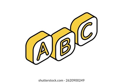Alphabet ABC, Simple line drawing icon of English learning, isometric illustration, Vector Illustration