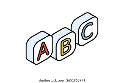 Alfabeto ABC, ícone de desenho de linha simples de aprendizagem de inglês, ilustração isométrica, Ilustração vetorial