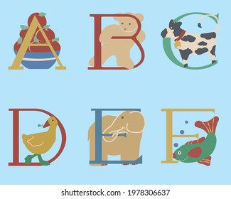 Alphabet ABCDEF Apples Bear Cow Duck Elephant Fish