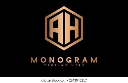 Alphabet AH or HA hexagon typography logo abstract monogram vector logo template