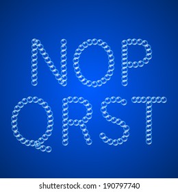 Alphabet of Air Bubbles on dark background. Vector illustration