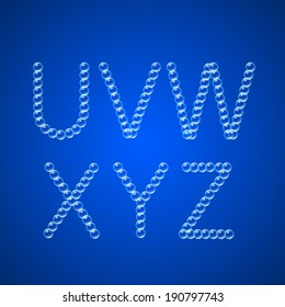 Alphabet of Air Bubbles on dark background. Vector illustration