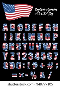 Alphabet for American Patriotic holidays, vector illustration