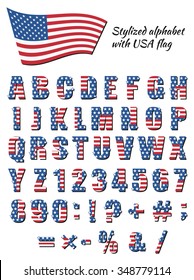 Alphabet for American Patriotic holidays, vector illustration