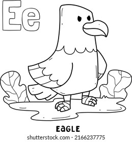 alphabet animal eagle for coloring with word, hand drawn letter animal cartoon