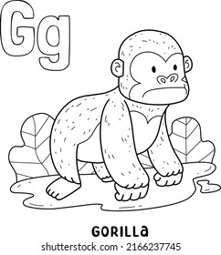 alphabet animal gorilla for coloring with word, hand drawn letter animal cartoon