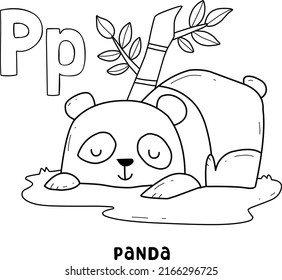 alfabeto panda animal para colorear con la palabra, letra dibujada a mano dibujos animados animales