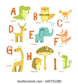 Alphabet and animals. ABC with different animals. Vector illustration.