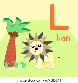 alphabet animals lion for children's learning, flat design