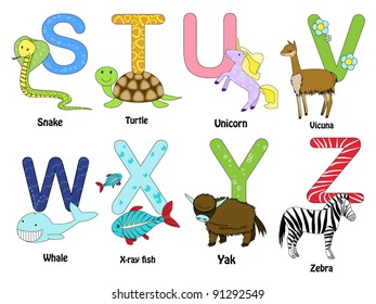 Alphabet with animals - from S to Z