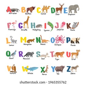 Alphabet Animalsisolated Capital Letters Related Animals Stock Vector ...