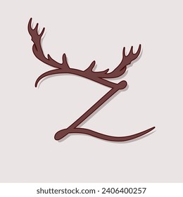 Alphabet with antlers. Series of letters A-Z. Minimalism. Beautiful letters. The initial design of the Z logo is combined with deer antlers. ABC.