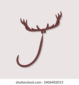 Alphabet with antlers. Series of letters A-Z. Minimalism. Beautiful letters. The initial design of the I logo is combined with deer antlers. ABC.